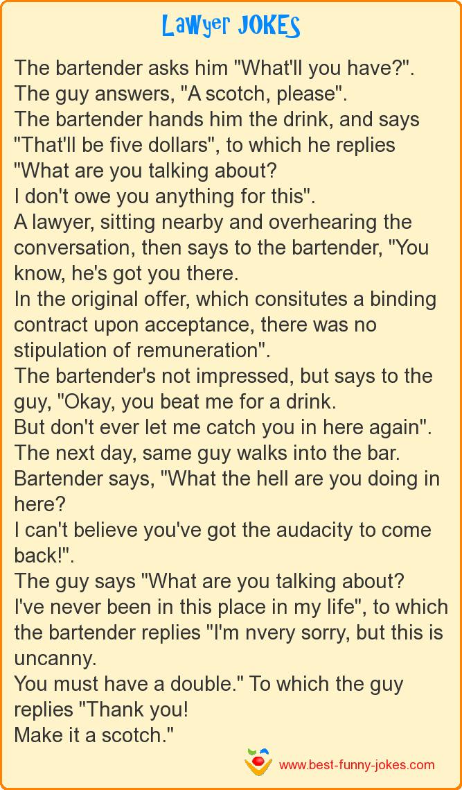 The bartender asks him 