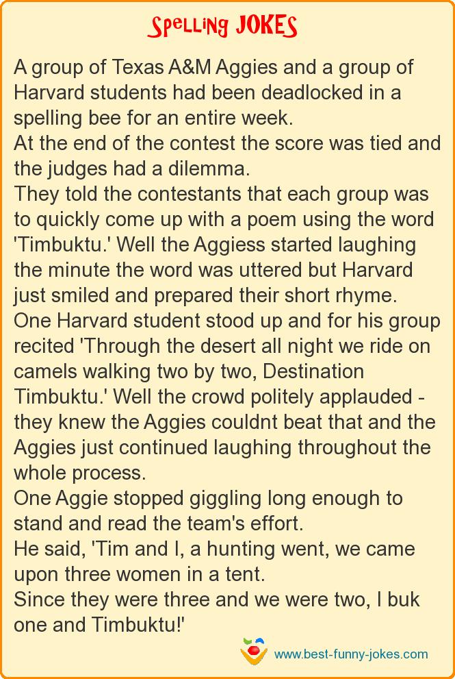 Spelling Jokes: A group of Texas A&M...